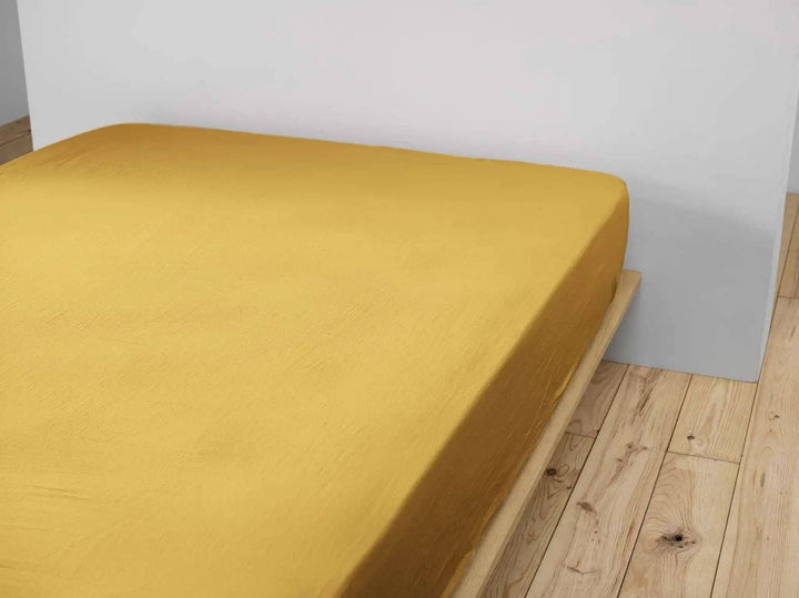 Drap housse Gaze de coton unie GAÏA Safran by L'effet papillon