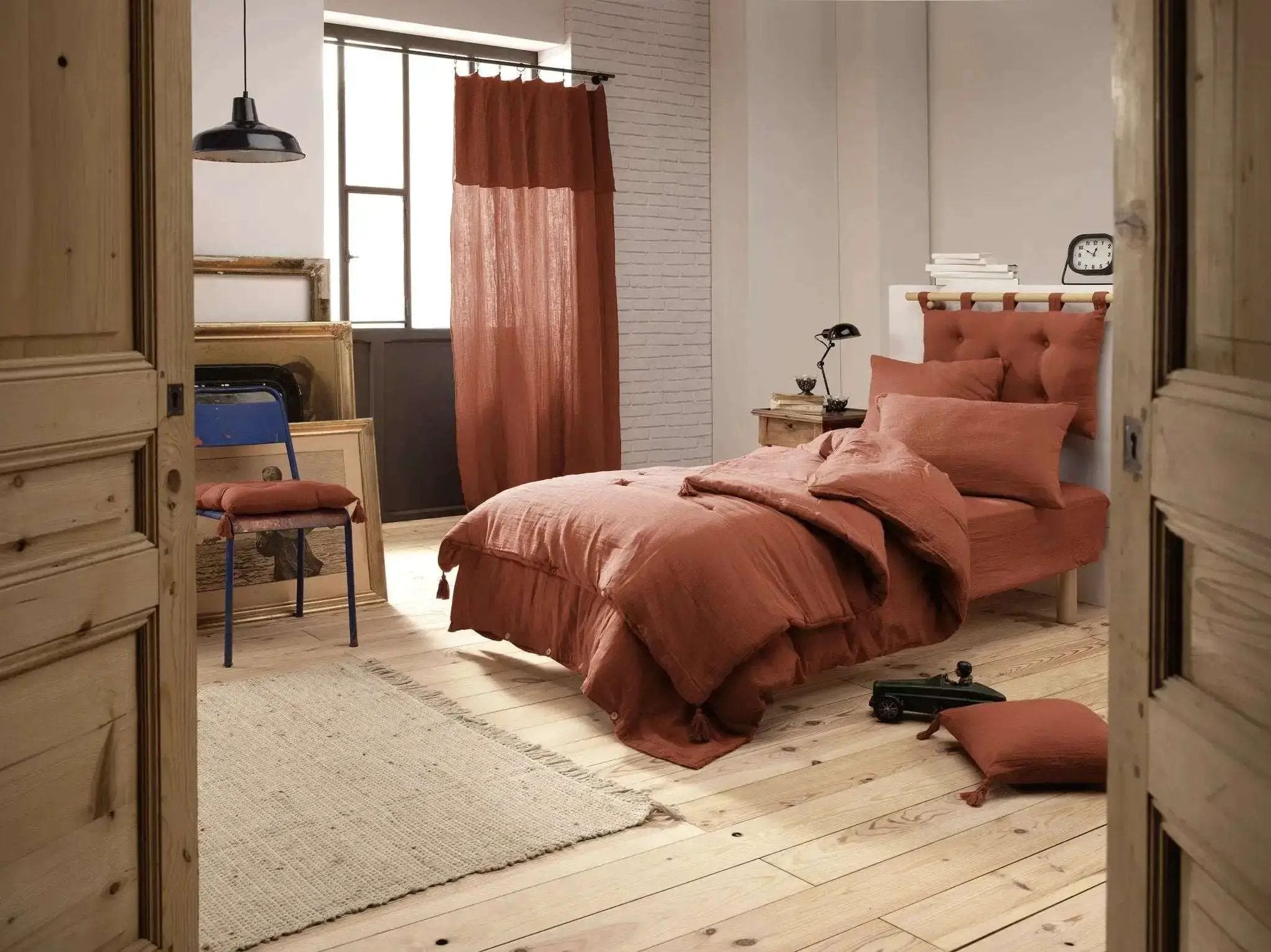 Drap housse Gaze de coton unie GAÏA Terracotta by L'effet papillon