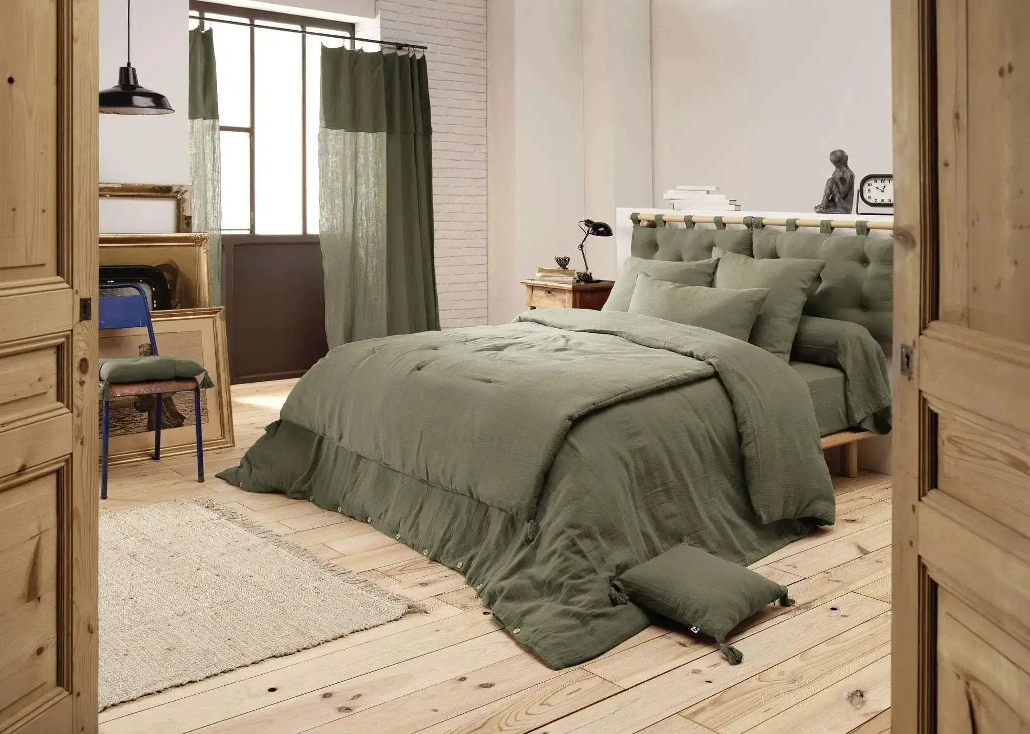 Housse de couette Gaze de coton unie GAÏA Romarin by L'effet papillon