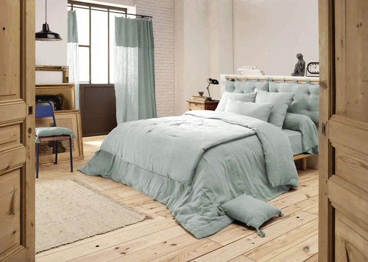 Drap plat 240 x 300 cm Gaze de coton unie GAÏA Eucalyptus by L'effet papillon