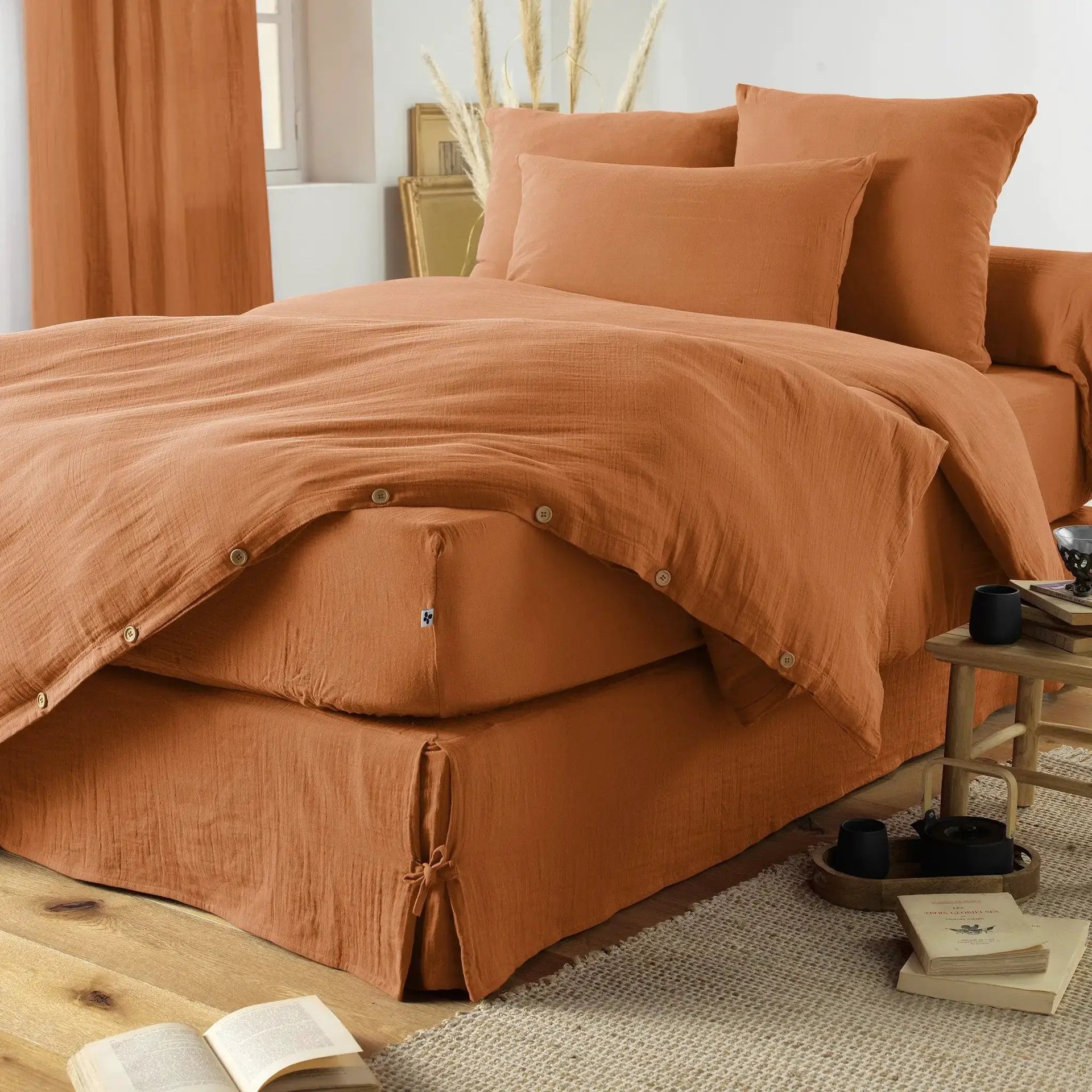 Housse de couette Gaze de coton unie GAÏA Abricot by L'effet papillon