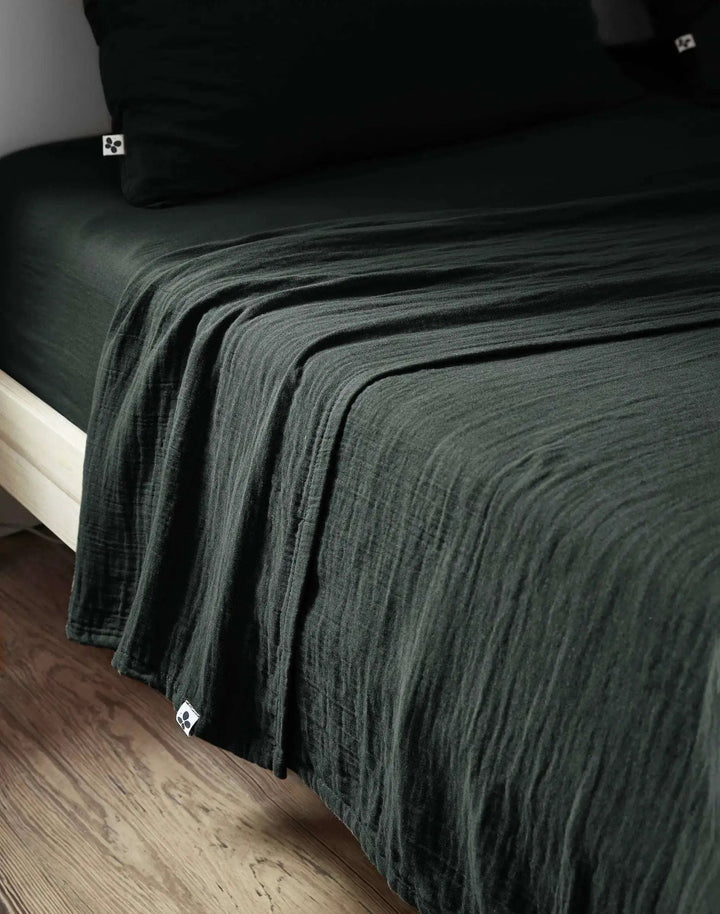 Drap plat 240 x 300 cm Gaze de coton unie GAÏA Sapin by L'effet papillon