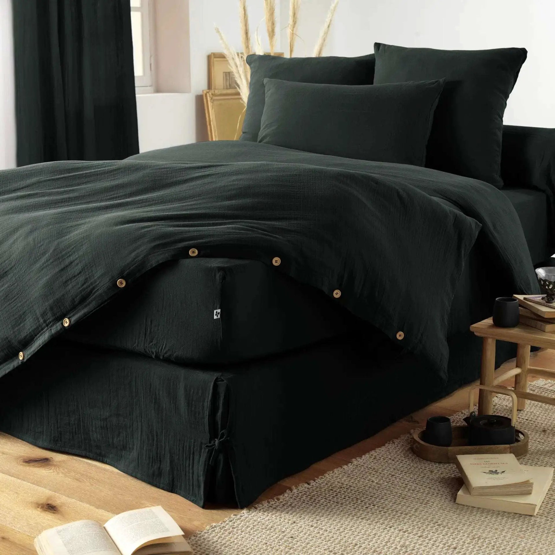 Housse de couette Gaze de coton unie GAÏA Sapin by L'effet papillon