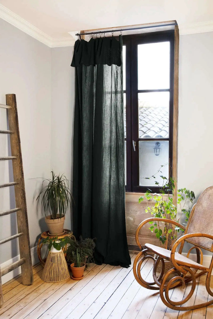 Rideau ajustable + 8 anneaux pince 140 x 300 cm Gaze de coton unie GAÏA Sapin by L'effet papillon