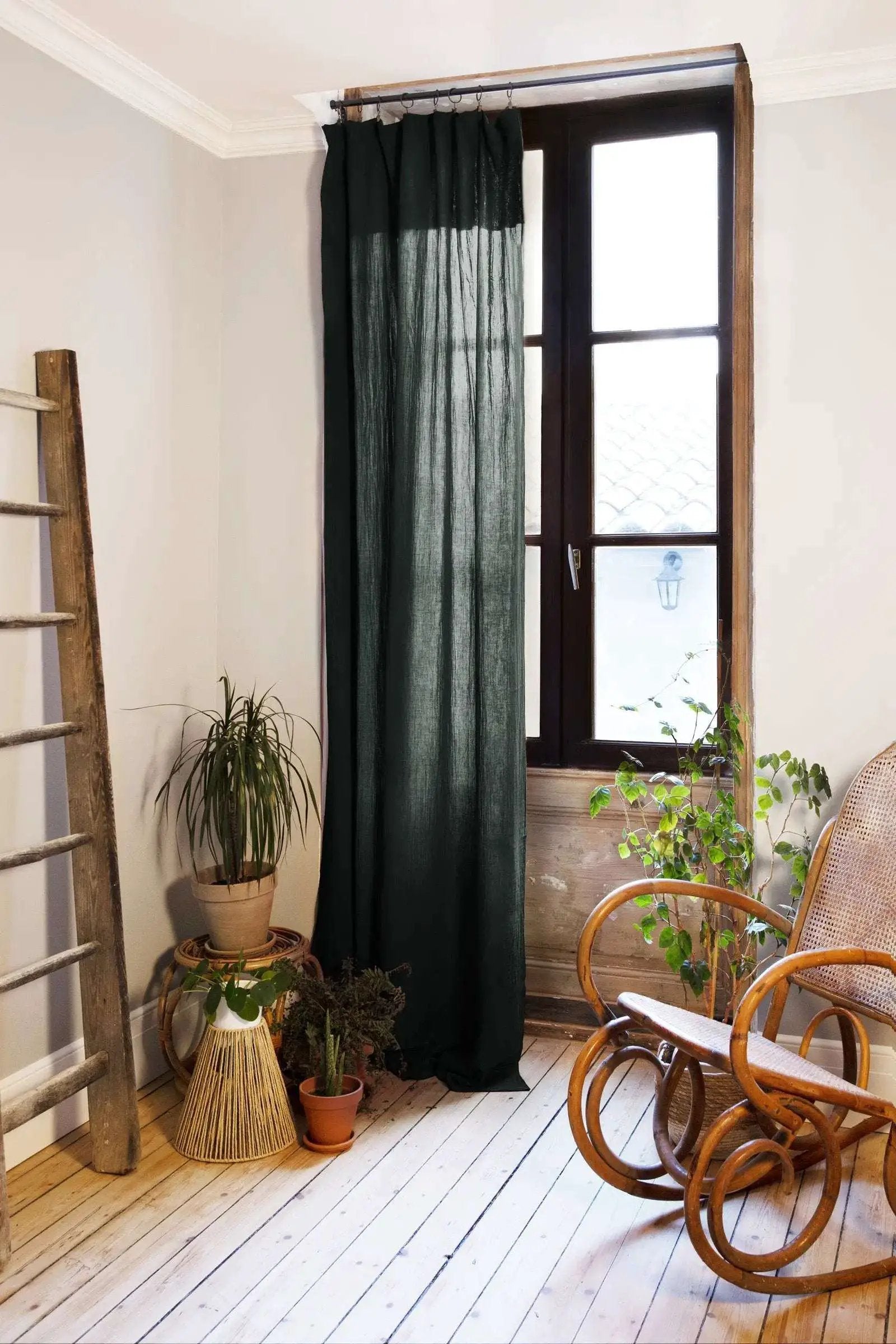 Rideau ajustable + 8 anneaux pince 140 x 300 cm Gaze de coton unie GAÏA Sapin by L'effet papillon