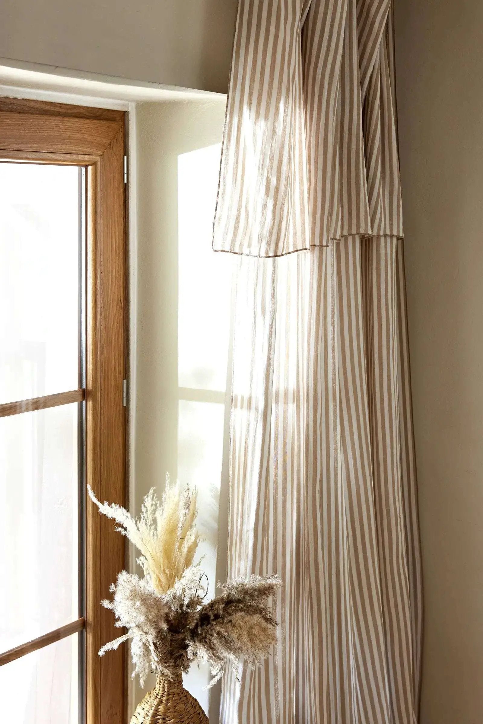 Rideau ajustable + 8 anneaux pince 140 x 300 cm Gaze de coton tissée teinte ROMIE Ficelle by L'effet papillon
