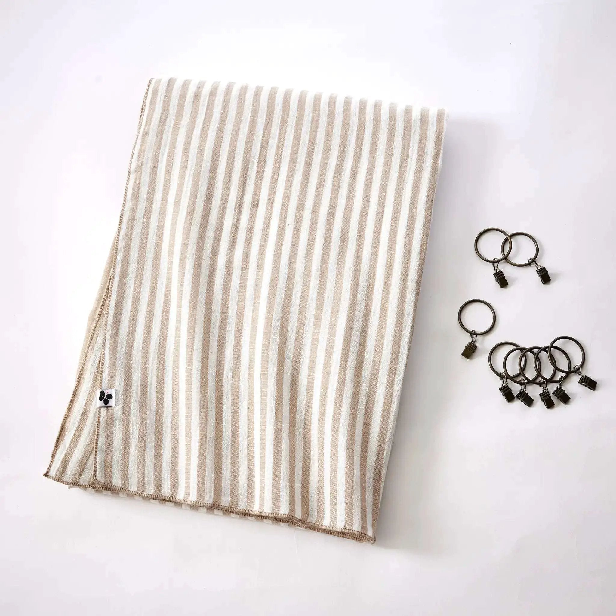Rideau ajustable + 8 anneaux pince 140 x 300 cm Gaze de coton tissée teinte ROMIE Ficelle by L'effet papillon