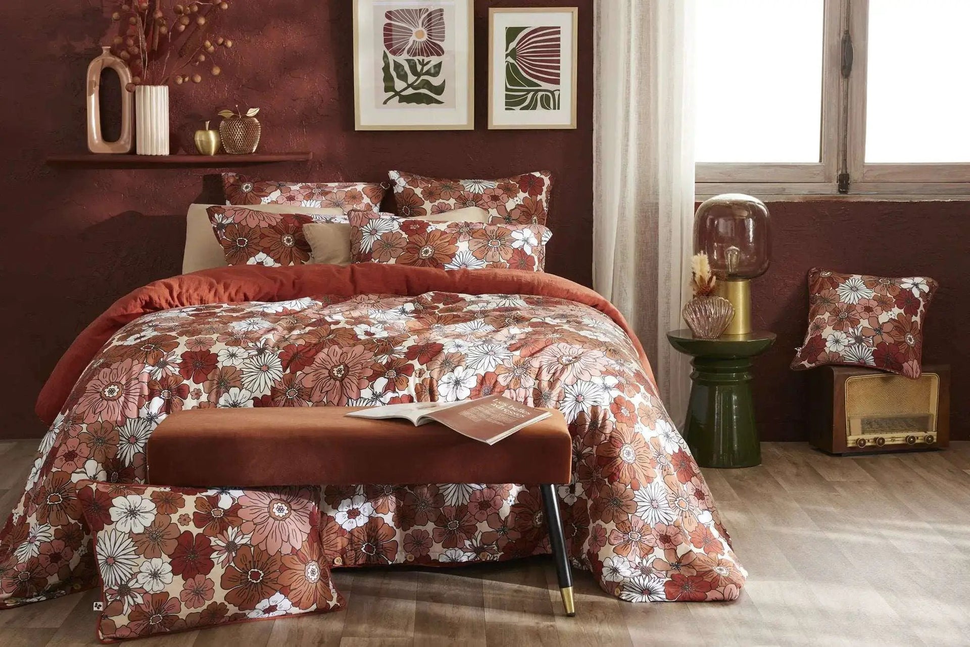 Housse de couette réversible Gaze de coton imprimée ANNA Terracotta by L'effet papillon
