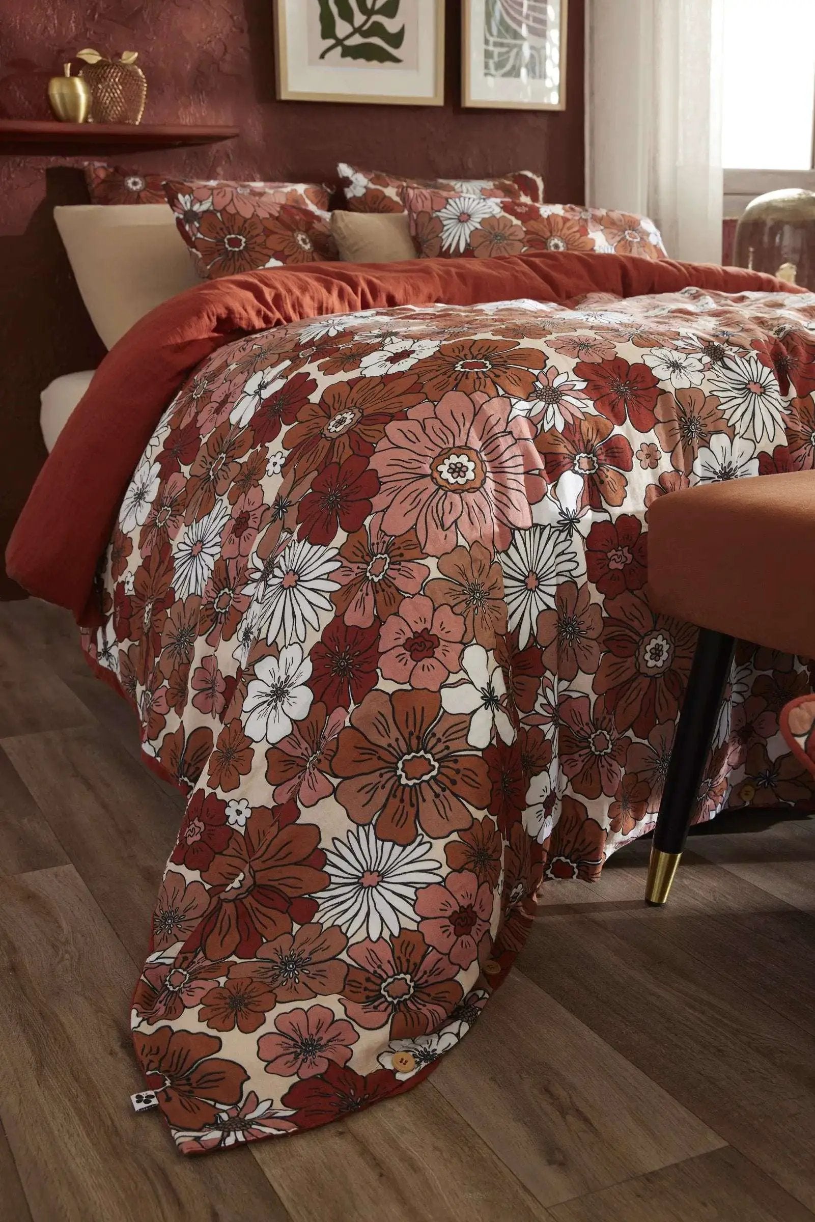 Housse de couette réversible Gaze de coton imprimée ANNA Terracotta by L'effet papillon