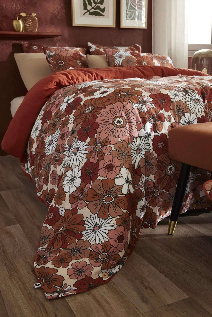 Housse de couette réversible Gaze de coton imprimée ANNA Terracotta by L'effet papillon