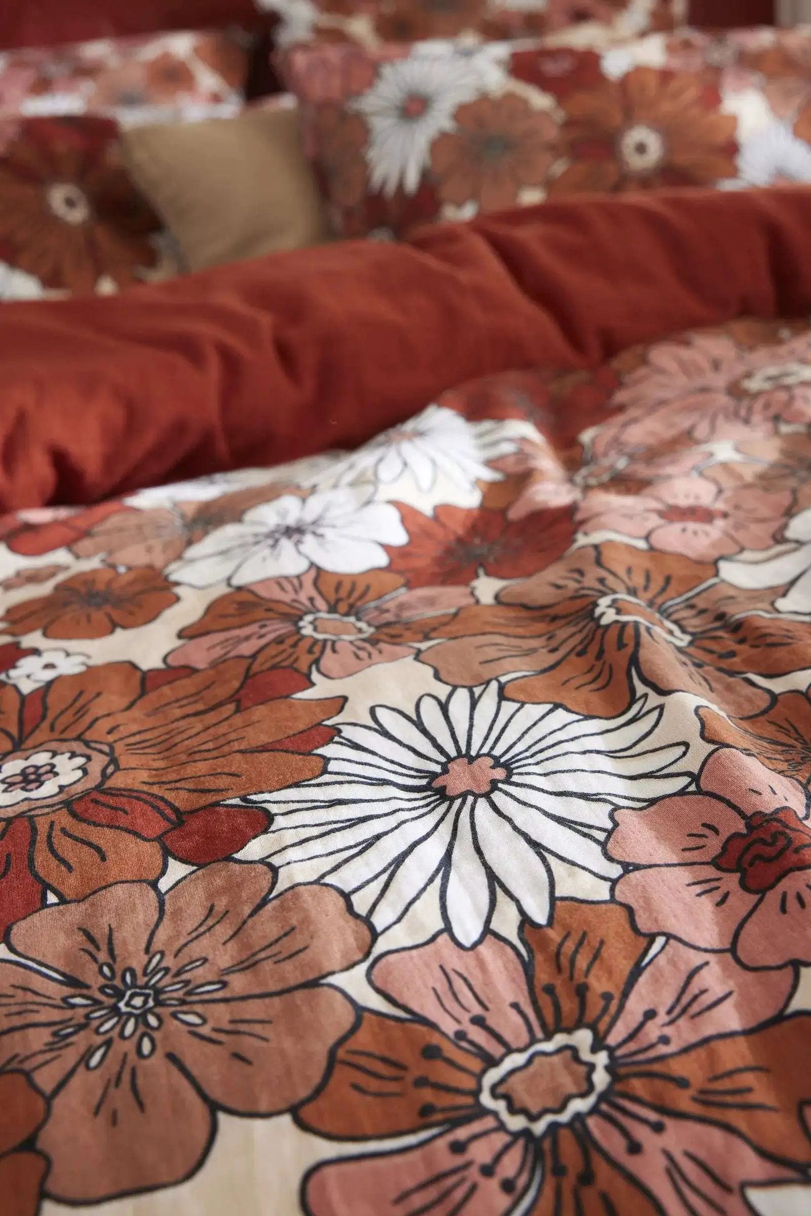 Housse de couette réversible Gaze de coton imprimée ANNA Terracotta by L'effet papillon