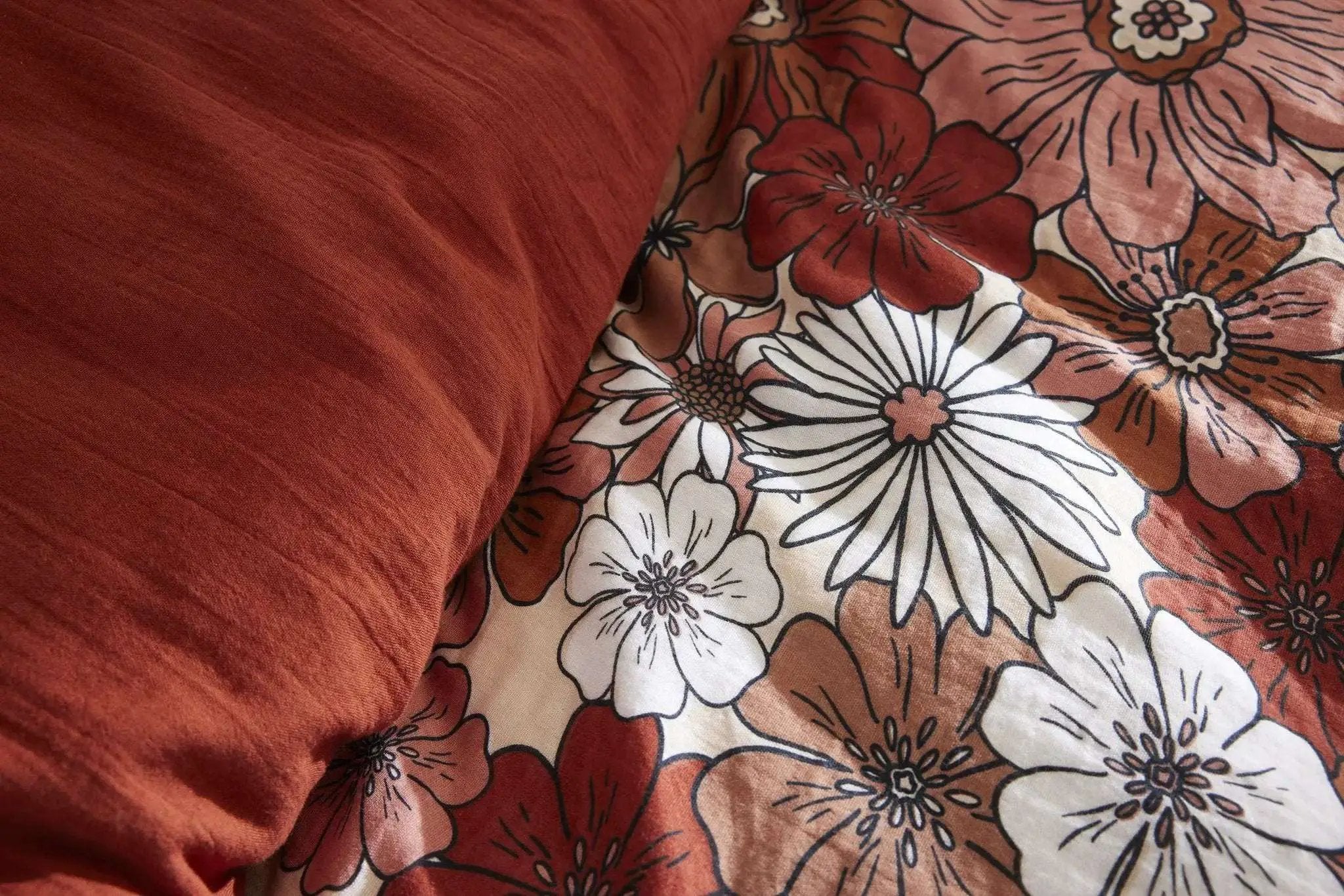 Housse de couette réversible Gaze de coton imprimée ANNA Terracotta by L'effet papillon