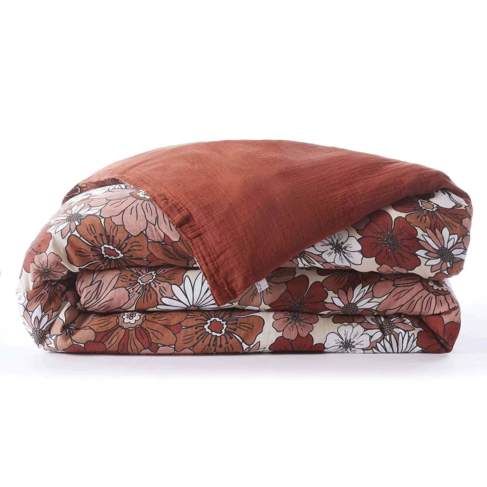 Housse de couette réversible Gaze de coton imprimée ANNA Terracotta by L'effet papillon