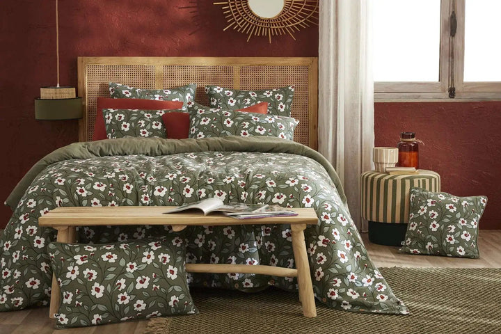 Housse de couette réversible Gaze de coton imprimée FLORA Romarin by L'effet papillon