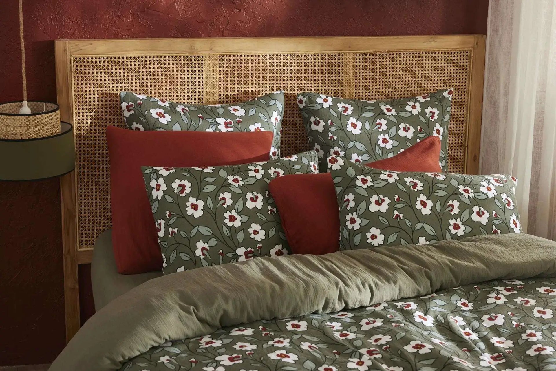 Housse de couette réversible Gaze de coton imprimée FLORA Romarin by L'effet papillon