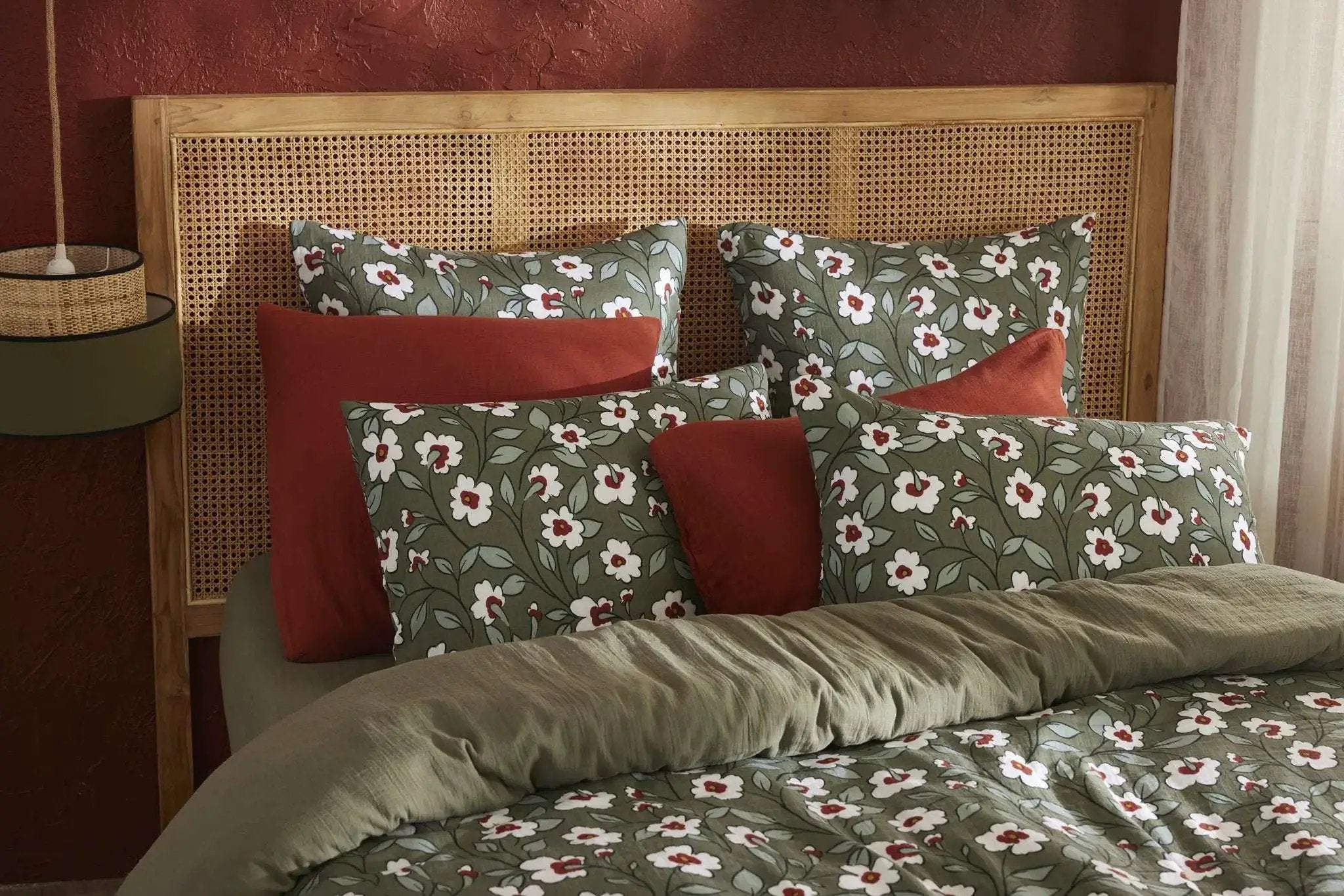 Housse de couette réversible Gaze de coton imprimée FLORA Romarin by L'effet papillon
