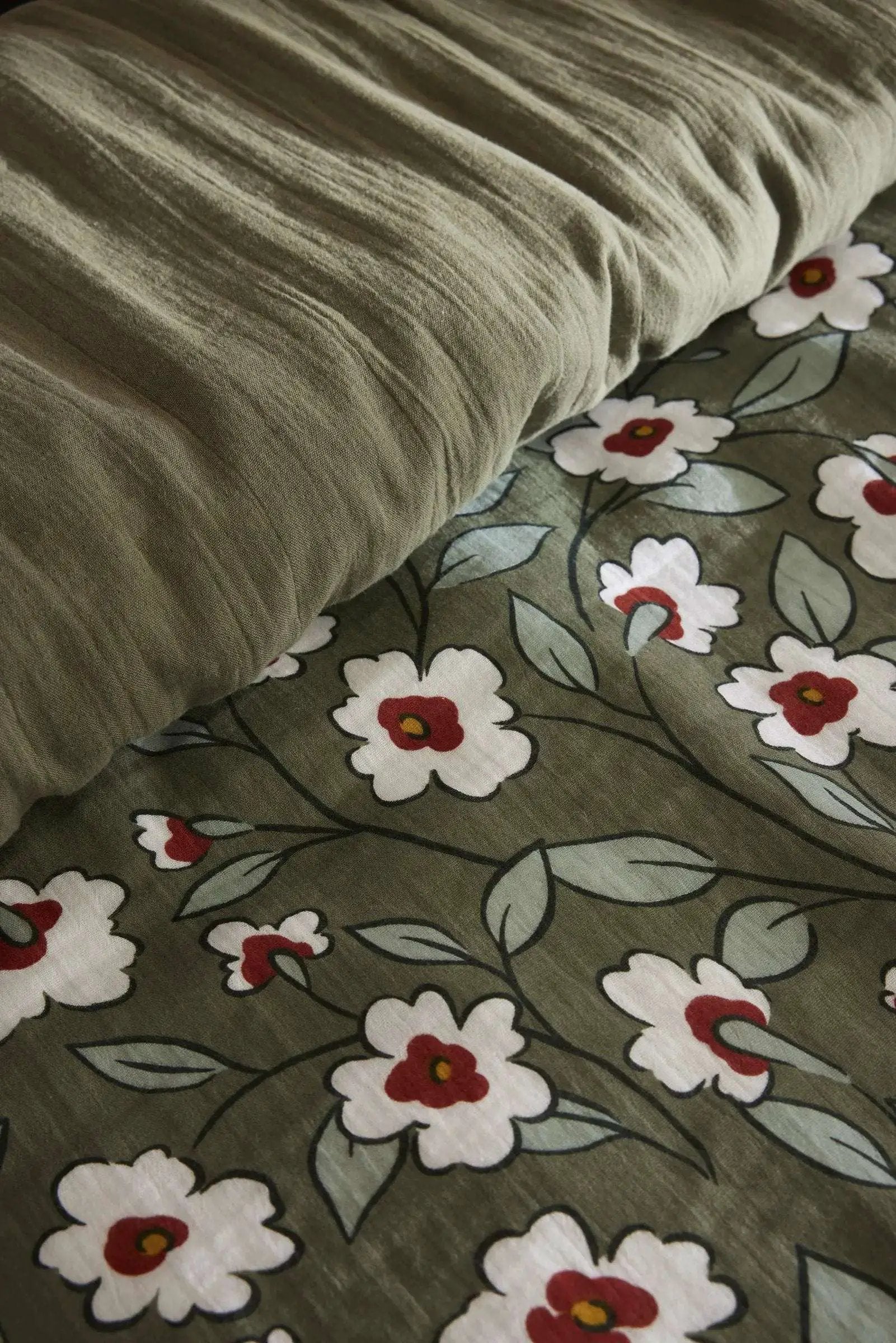 Housse de couette réversible Gaze de coton imprimée FLORA Romarin by L'effet papillon