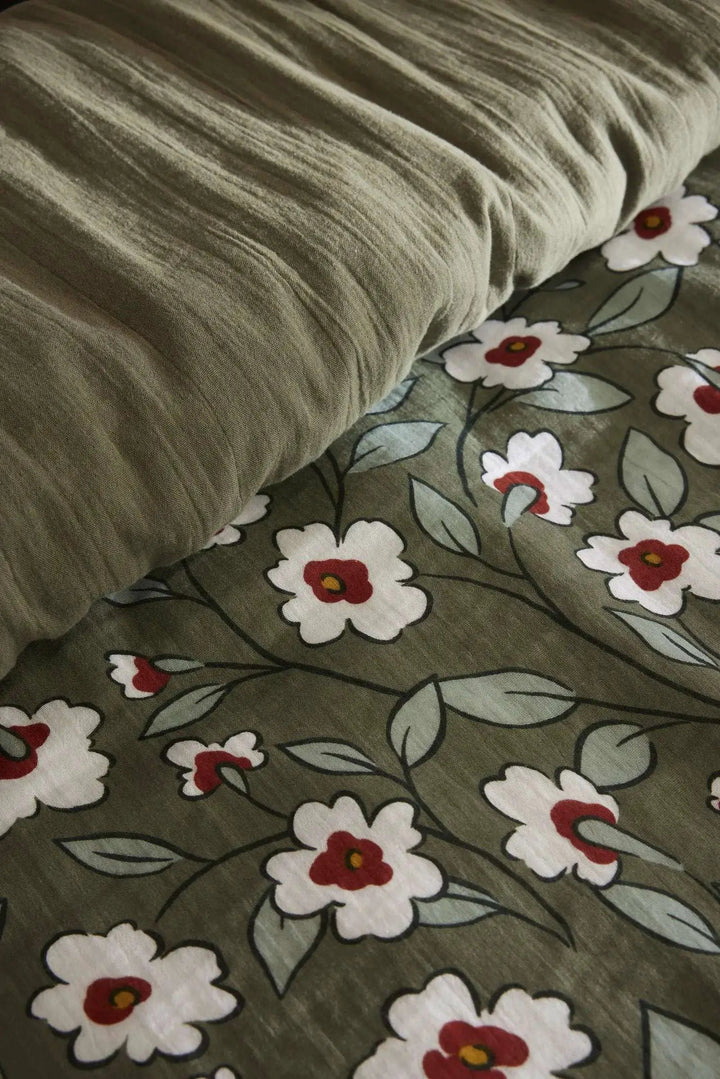 Housse de couette réversible Gaze de coton imprimée FLORA Romarin by L'effet papillon