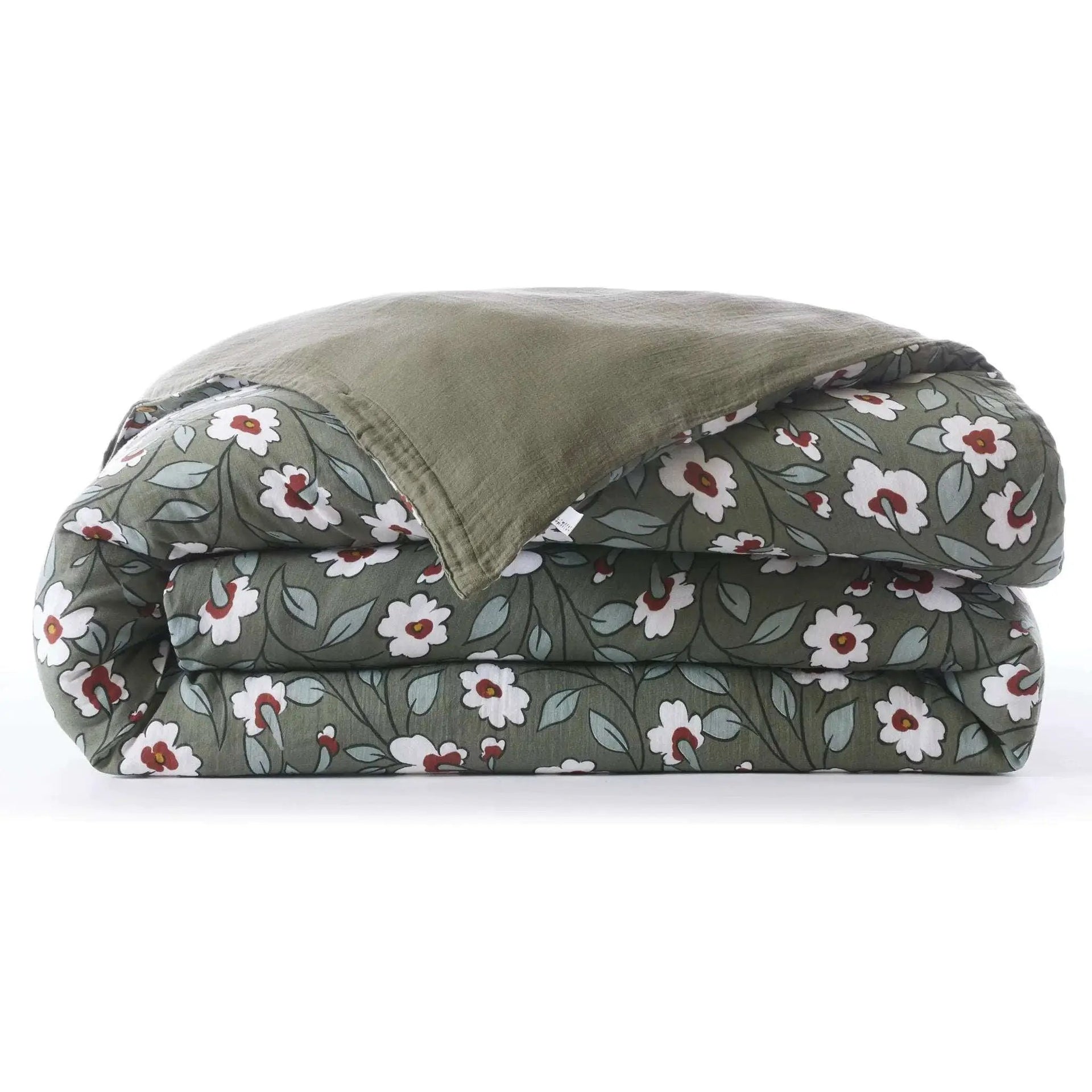 Housse de couette réversible Gaze de coton imprimée FLORA Romarin by L'effet papillon