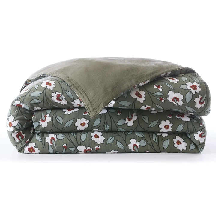 Housse de couette réversible Gaze de coton imprimée FLORA Romarin by L'effet papillon