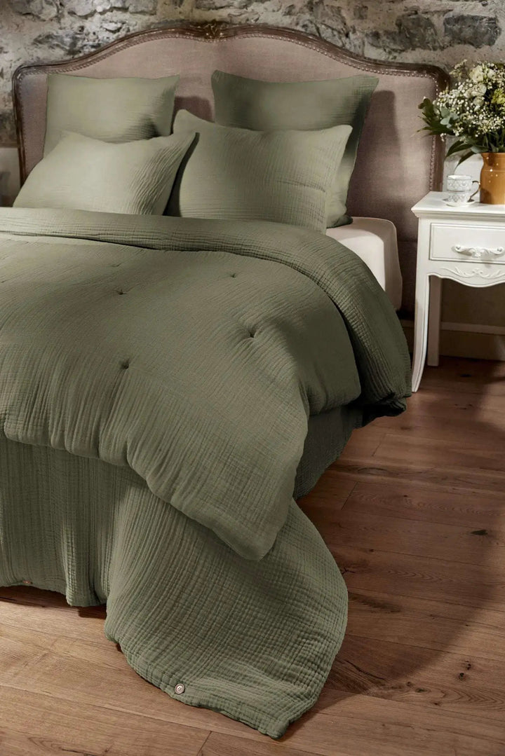 Bout de lit 90 x 220 cm Gaze de coton unie INA Romarin by L'effet papillon
