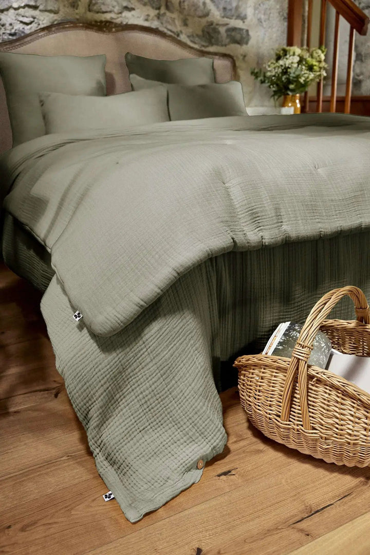 Bout de lit 90 x 220 cm Gaze de coton unie INA Romarin by L'effet papillon