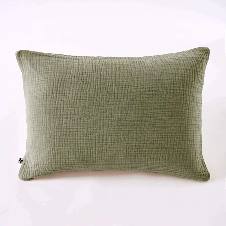 Taie d'oreiller Quadruple Gaze de coton unie INA Romarin by L'effet papillon