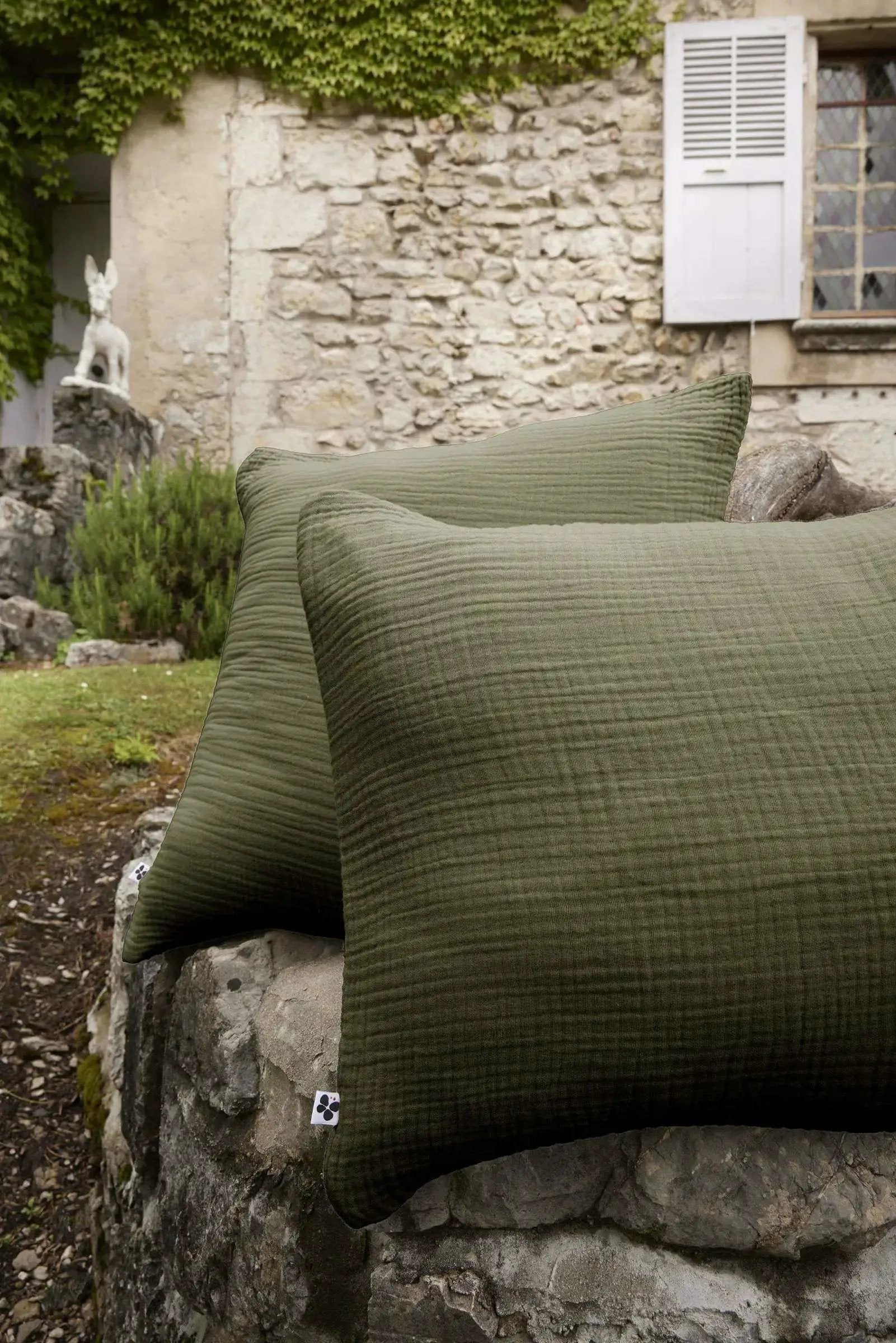 Taie d'oreiller Quadruple Gaze de coton unie INA Romarin by L'effet papillon