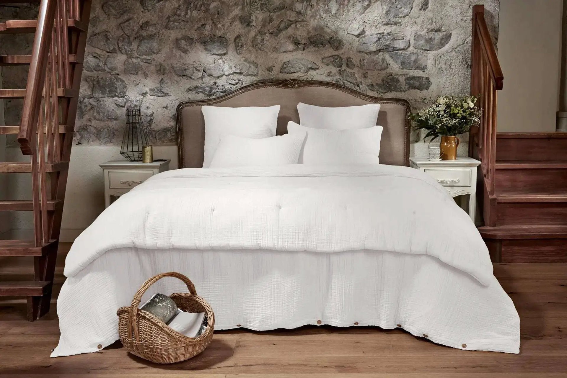 Housse de couette Quadruple Gaze de coton unie INA Chantilly by L'effet papillon