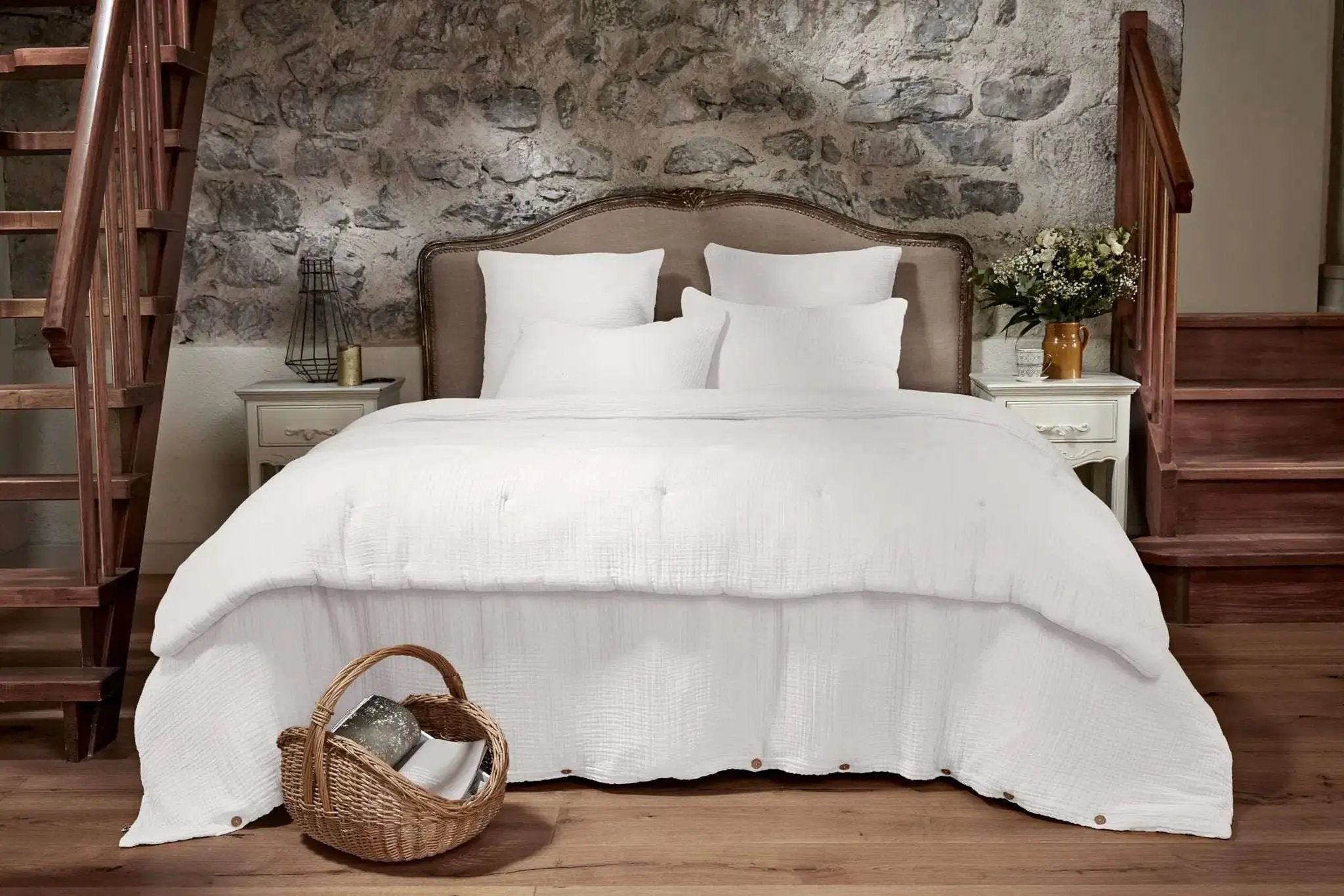 Housse de couette Quadruple Gaze de coton unie INA Chantilly by L'effet papillon