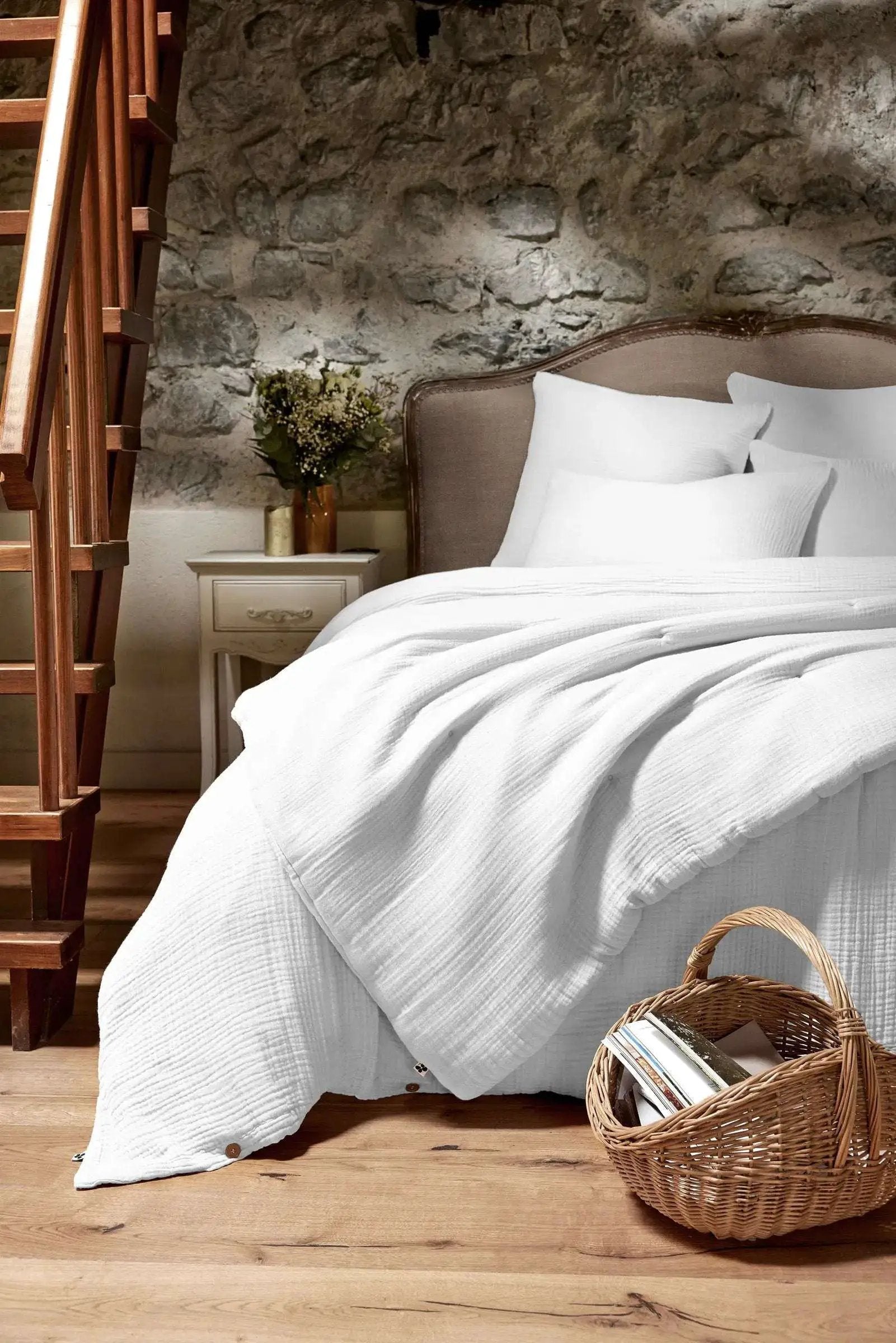 Housse de couette Quadruple Gaze de coton unie INA Chantilly by L'effet papillon