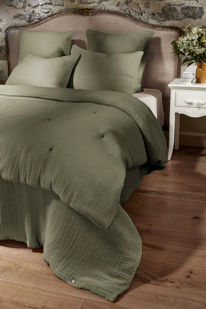 Housse de couette quadruple Gaze de coton unie INA Romarin by L'effet papillon