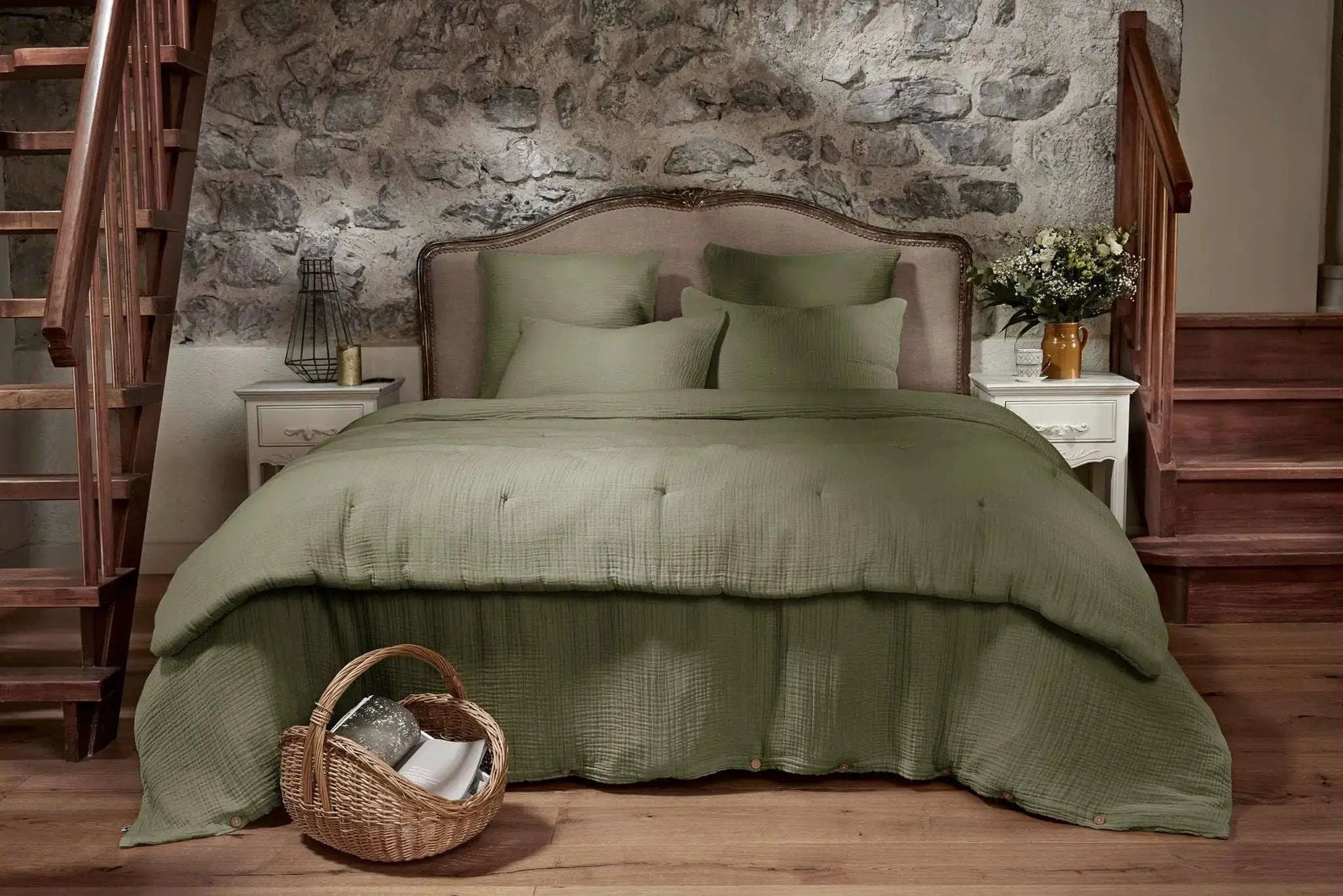 Housse de couette quadruple Gaze de coton unie INA Romarin by L'effet papillon