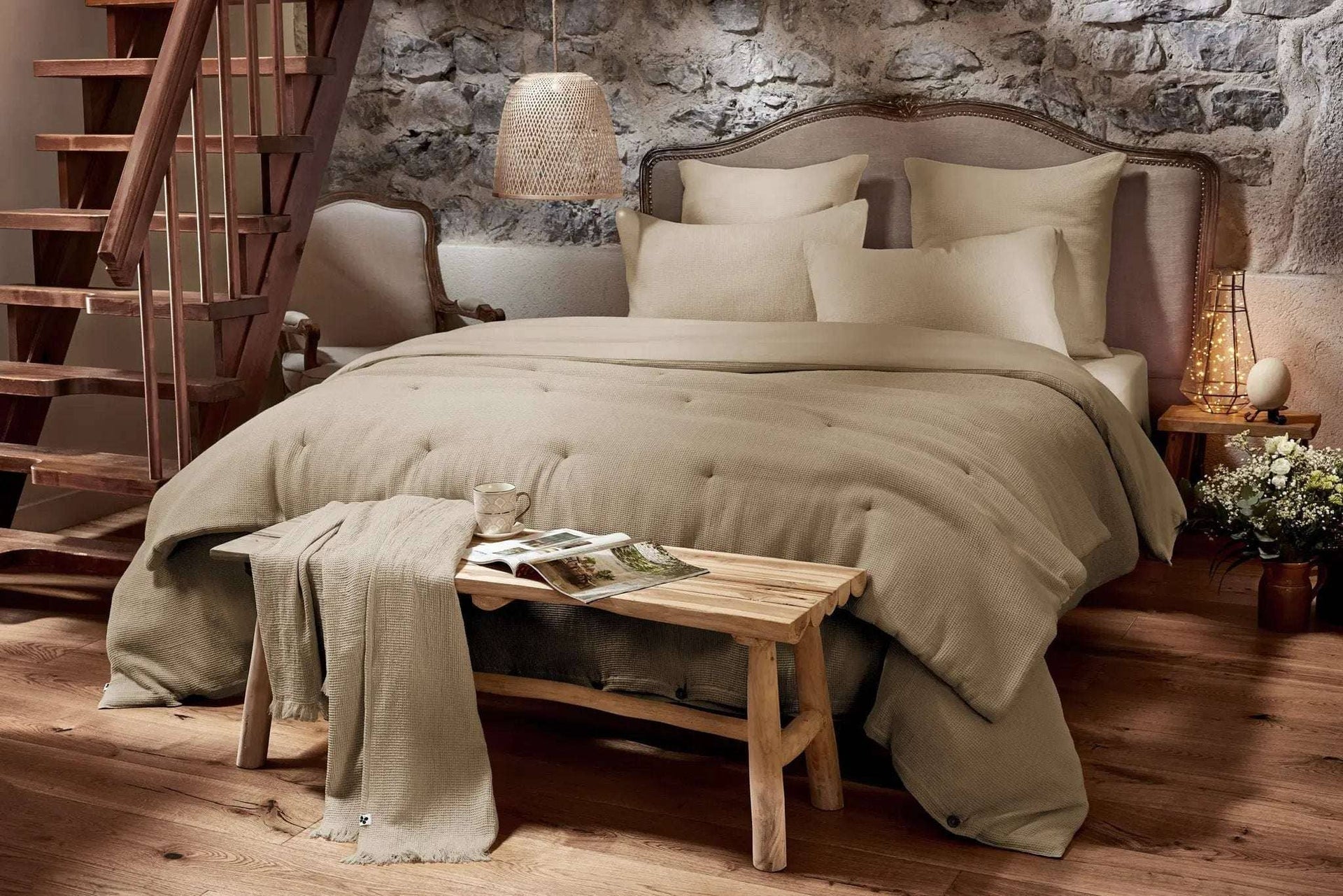 Taie d'oreiller 80 x 80 cm Nid d'abeille uni ALMA Ficelle by L'effet papillon