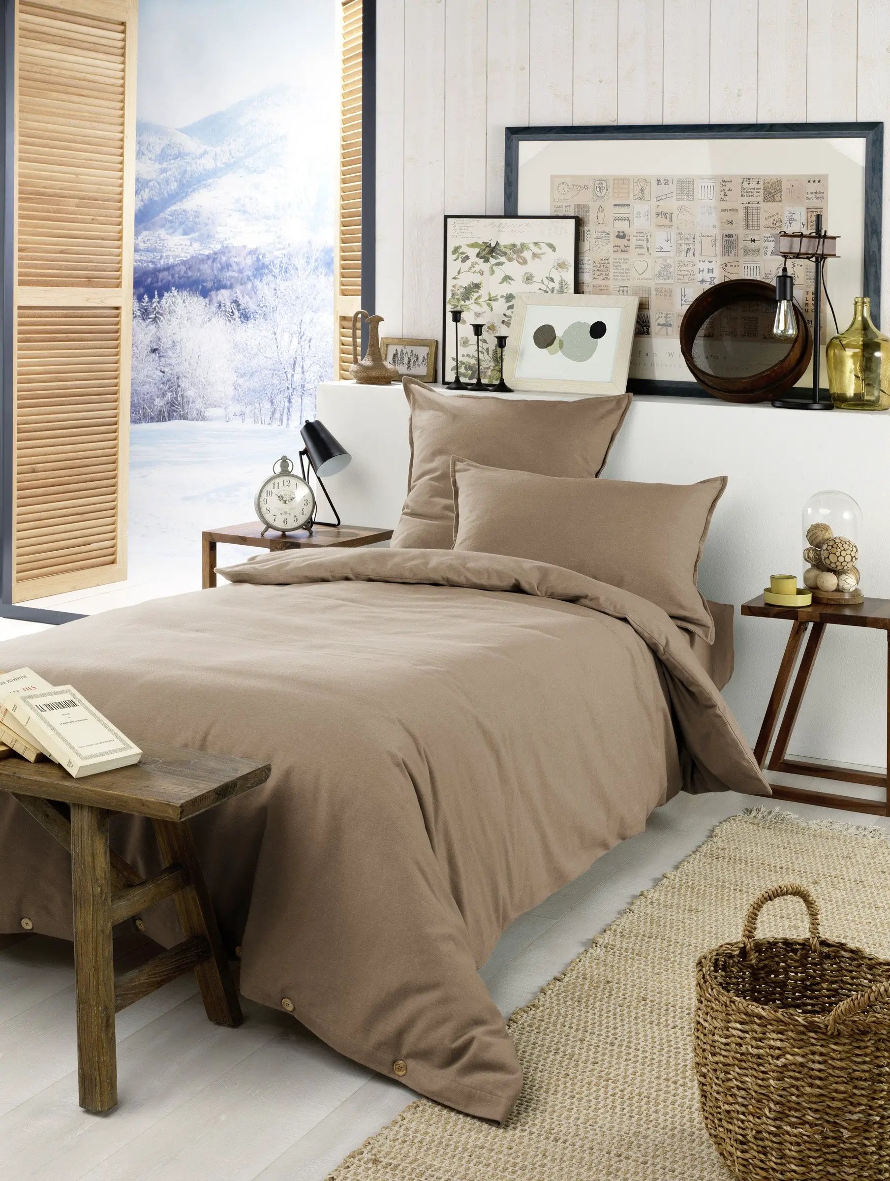 Housse de couette 140 x 200 cm Flanelle unie CANDICE Ficelle by L'effet papillon