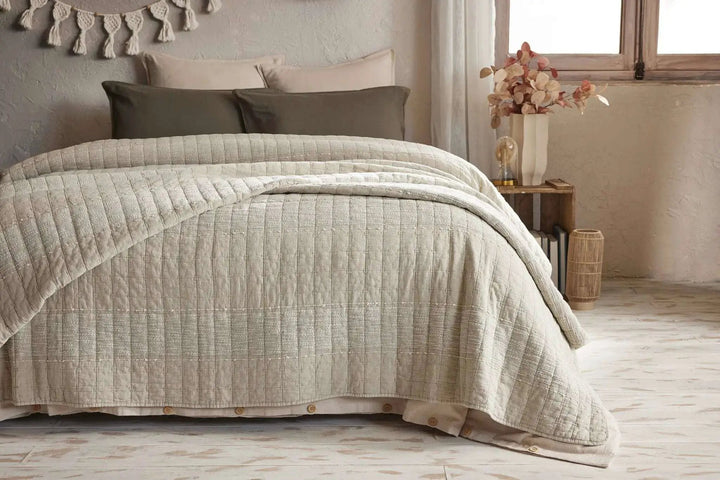 Jeté de lit 240 x 260 cm ZÉLIE Coton jacquard Sable by L'effet papillon