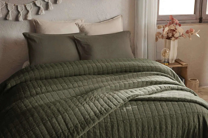Jeté de lit 240 x 260 cm ZÉLIE Coton jacquard Romarin by L'effet papillon