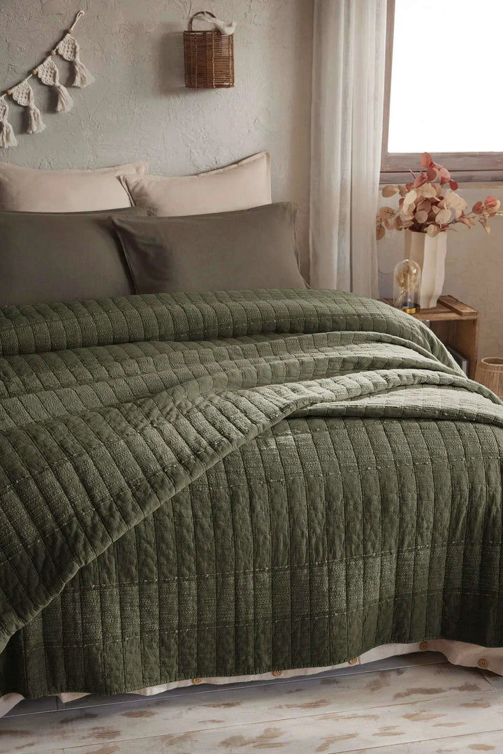 Jeté de lit 240 x 260 cm ZÉLIE Coton jacquard Romarin by L'effet papillon