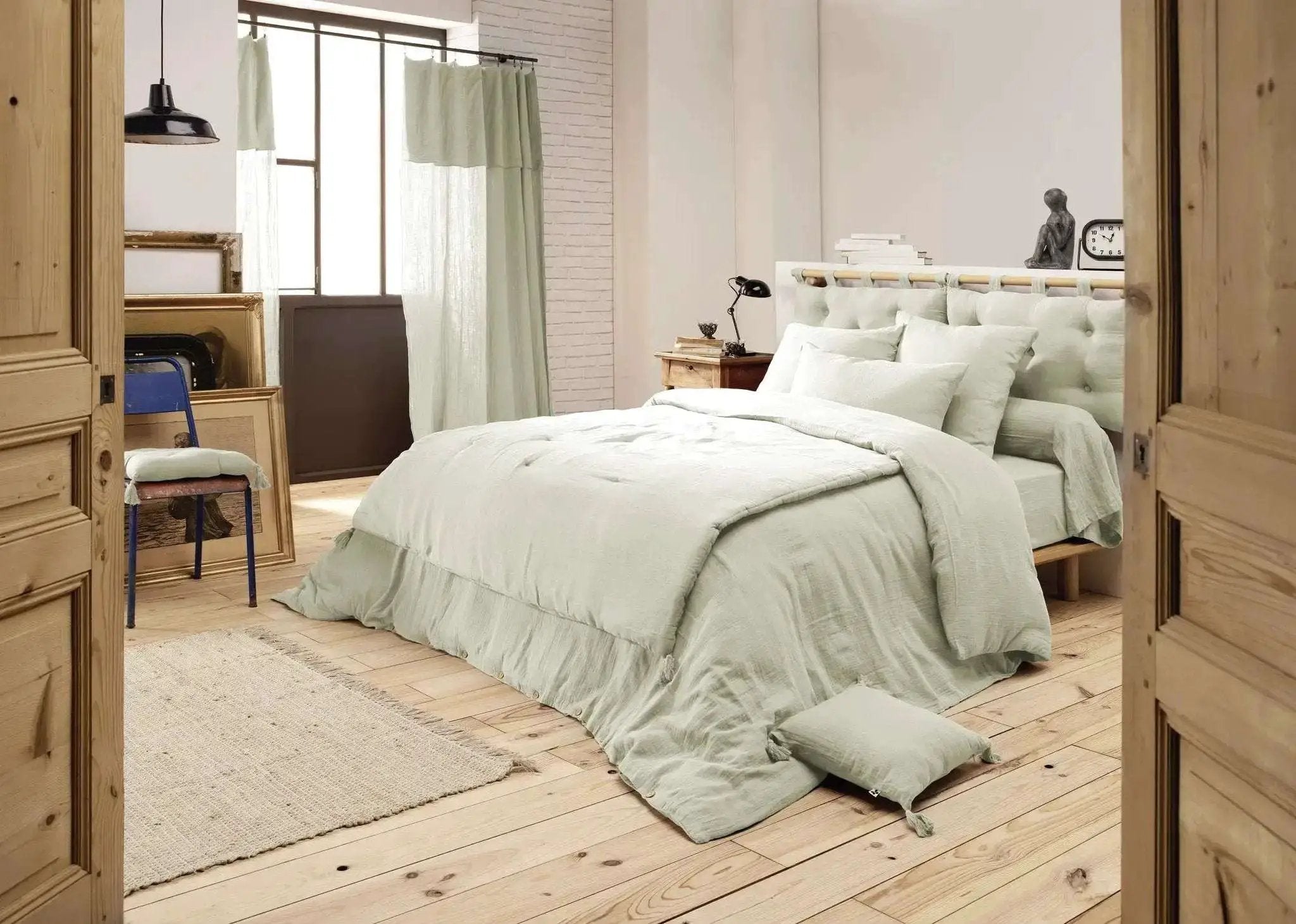 Housse de couette Gaze de coton unie GAÏA Vert d'eau by L'effet papillon
