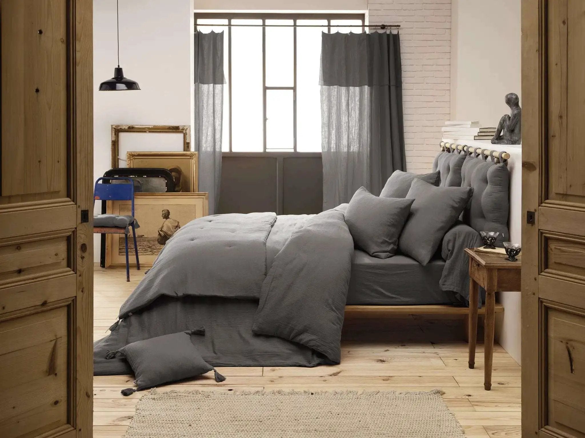 Housse de couette Gaze de coton unie GAÏA Granit by L'effet papillon