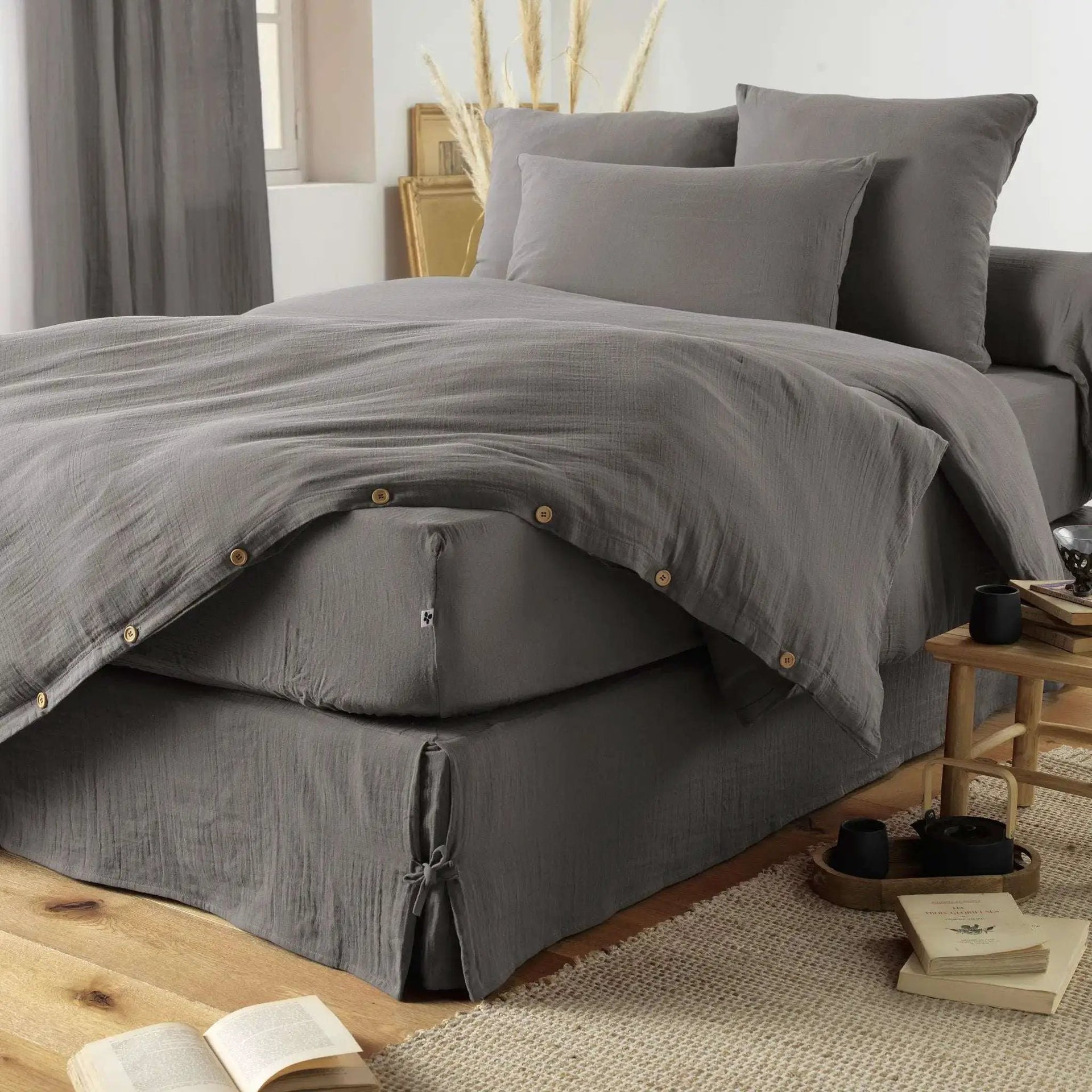 Housse de couette Gaze de coton unie GAÏA Granit by L'effet papillon