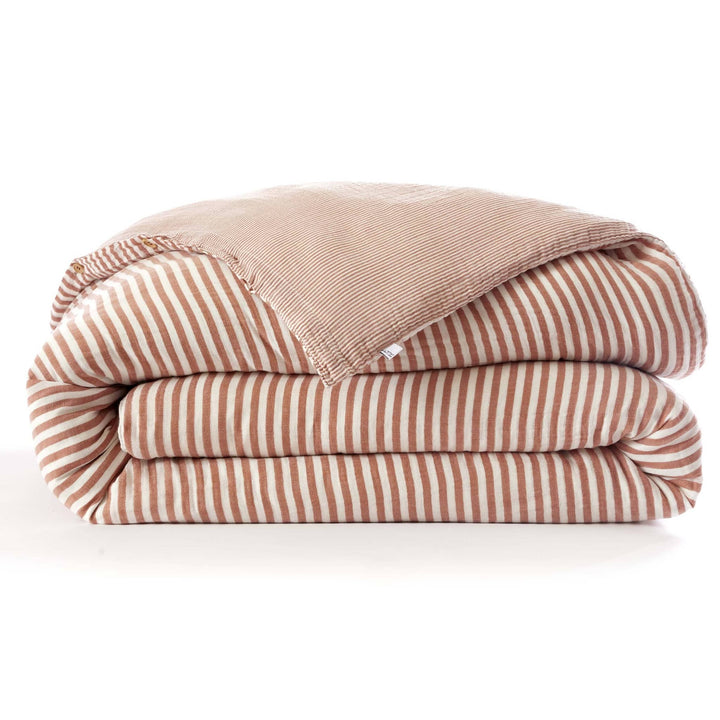 Housse de couette Abricot rayée double gaze Casa Plume