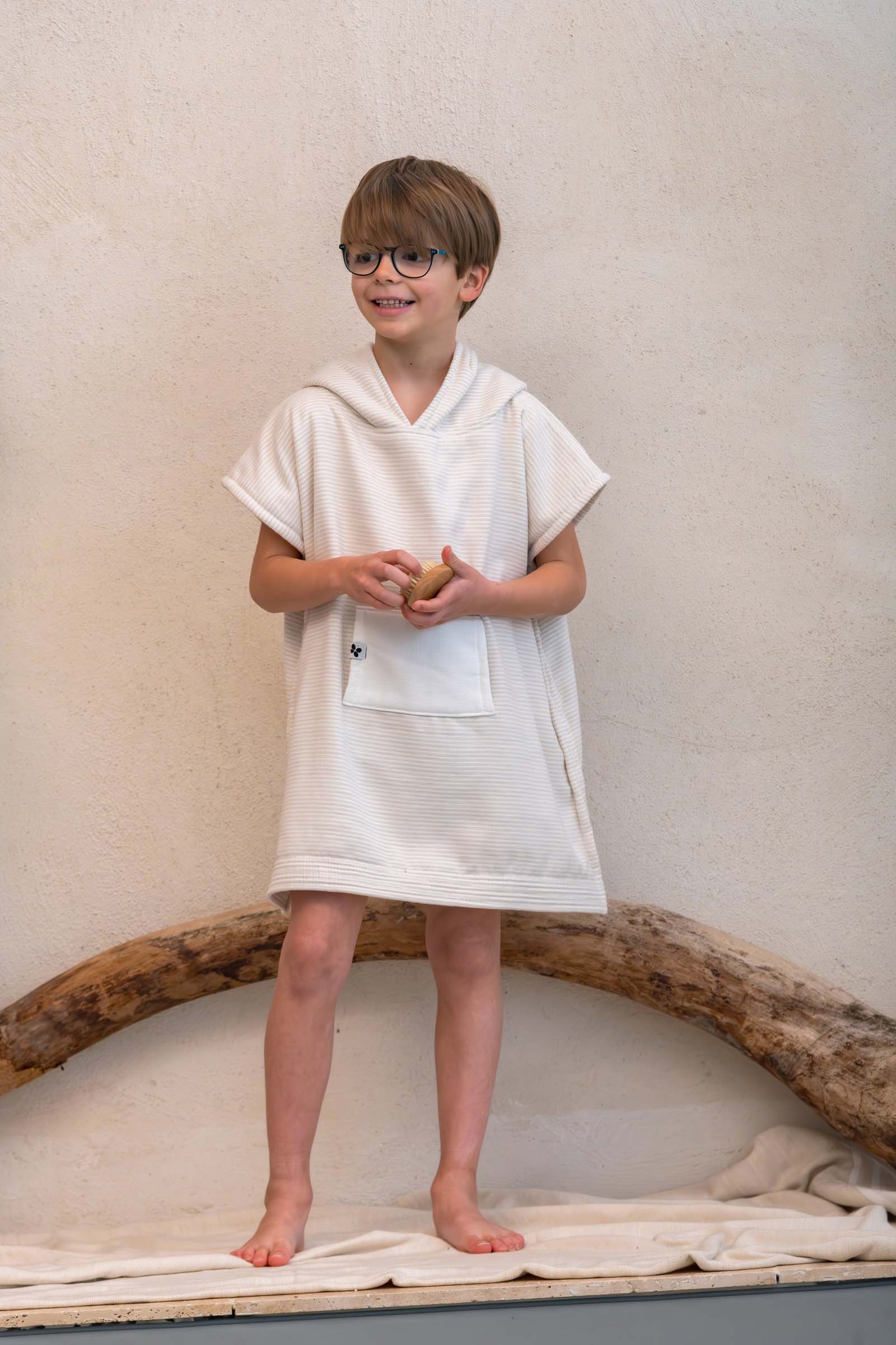 Poncho enfant mixte Coton tissé teint + éponge NAEL Sable