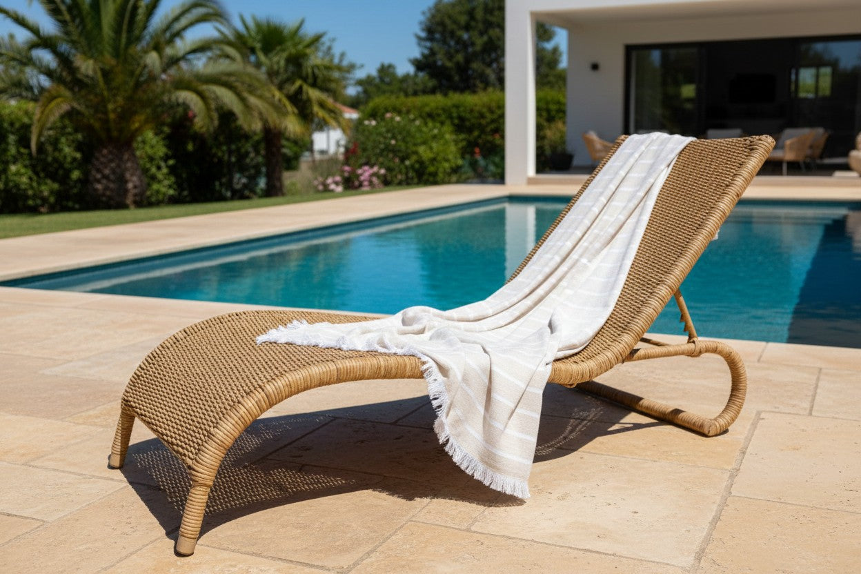 Fouta simple avec franges 95 x 180 cm Coton tissé teint + éponge NINO Sable