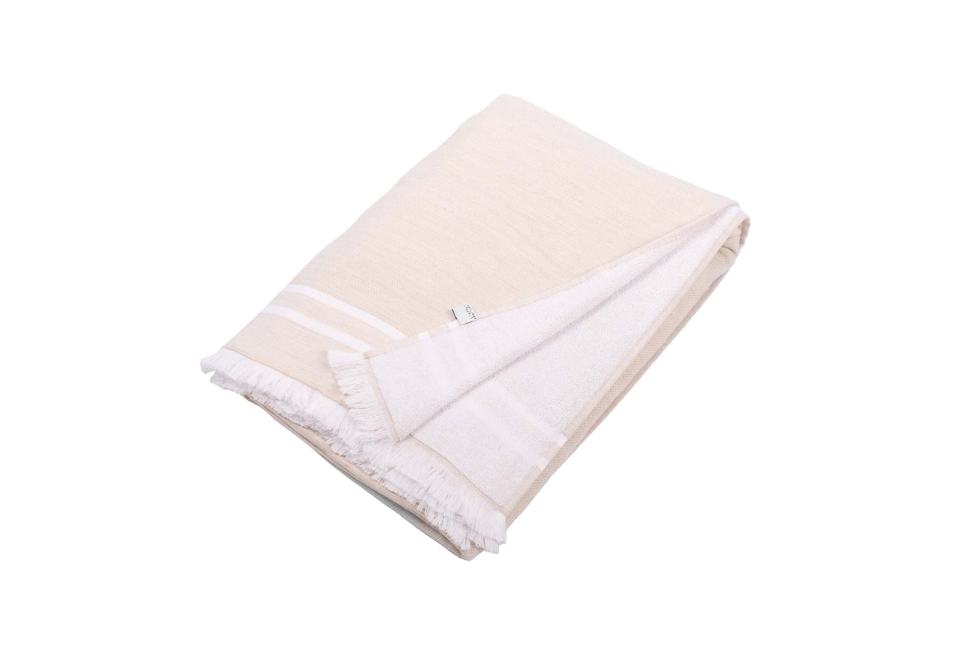 Fouta simple avec franges 95 x 180 cm Coton tissé teint + éponge OWEN Sable