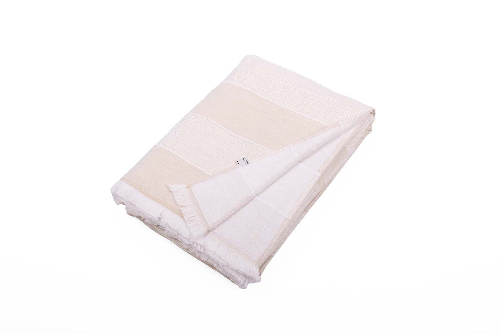 Fouta simple avec franges 95 x 180 cm Coton tissé teint + éponge OREL Sable