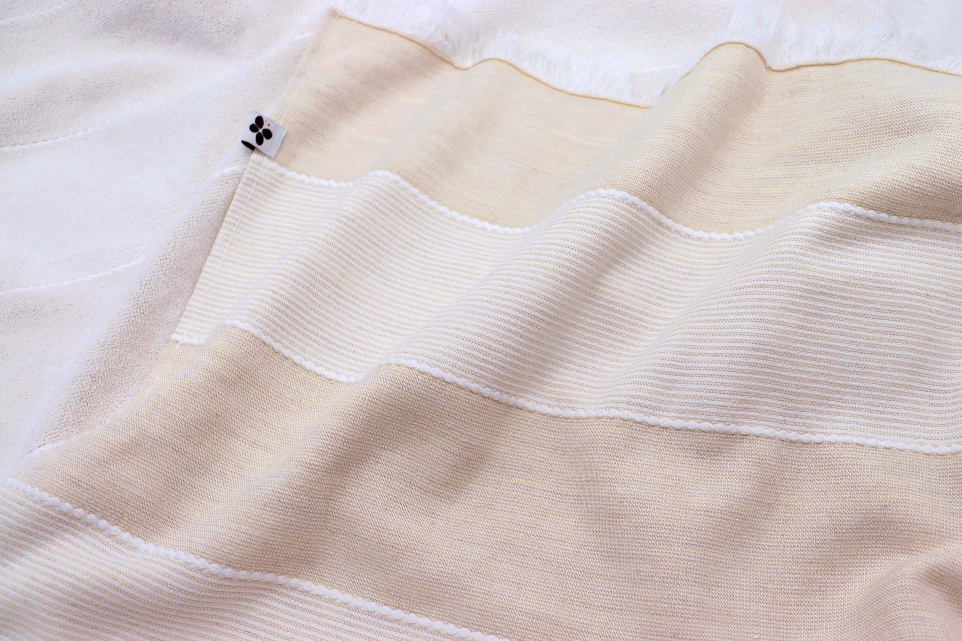 Fouta double avec franges 180 x 180 cm Coton tissé teint + éponge OREL Sable