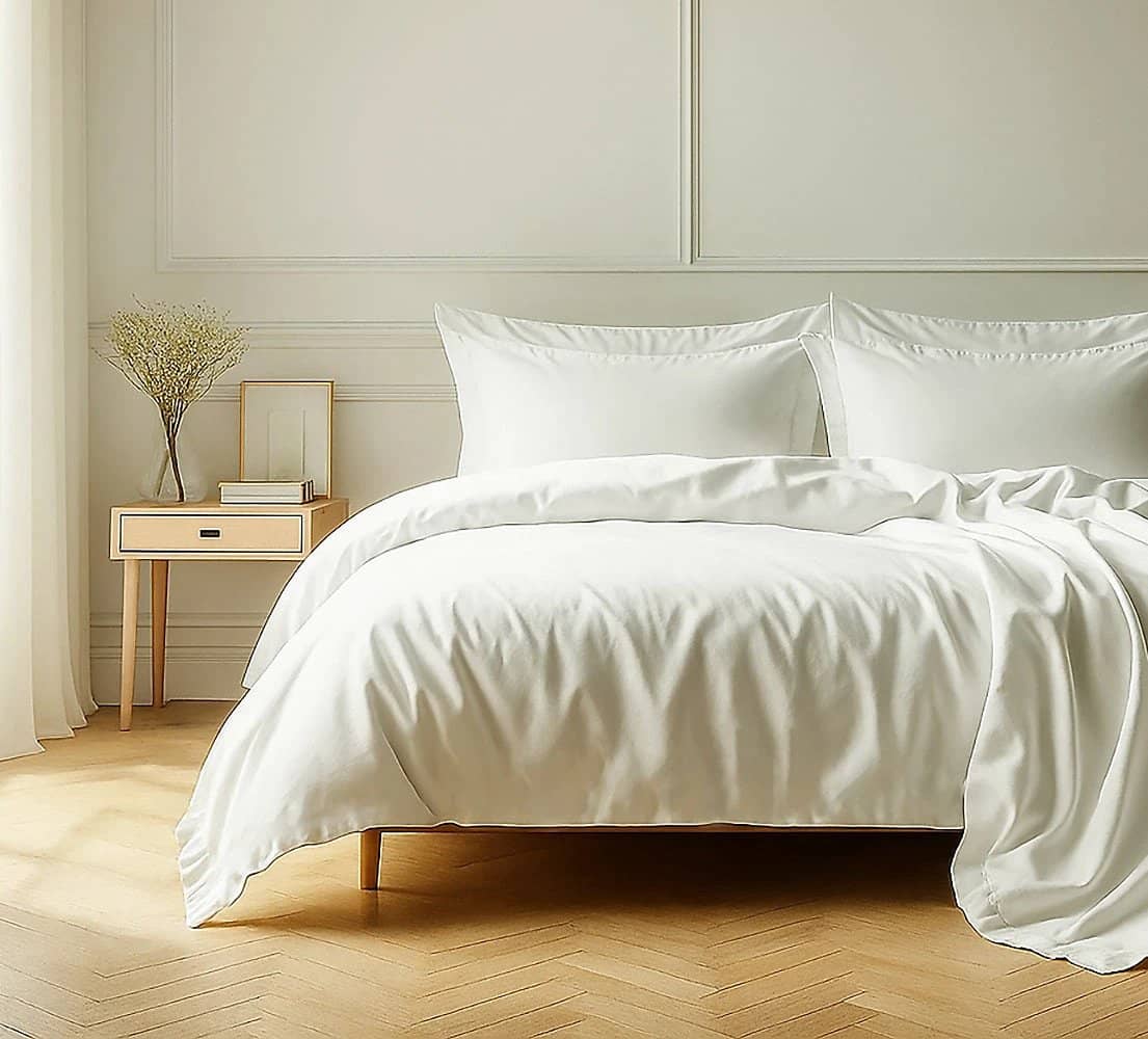 Parure housse de couette 3pcs 100% coton 57fils blanc by BLANC PASSION