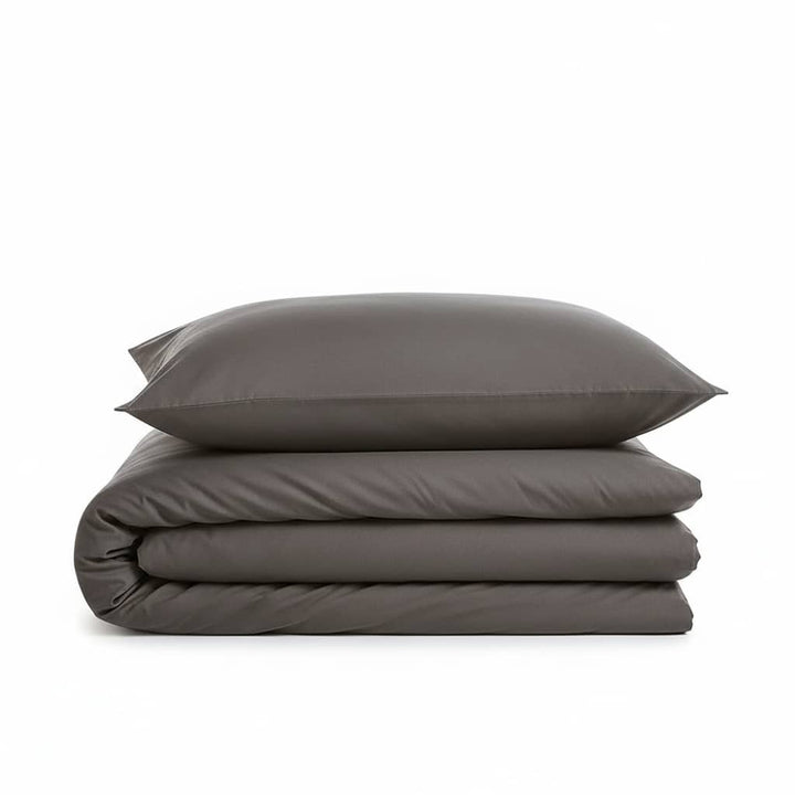 Parure housse de couette 2pcs 100% coton 57fils gris foncé by BLANC PASSION