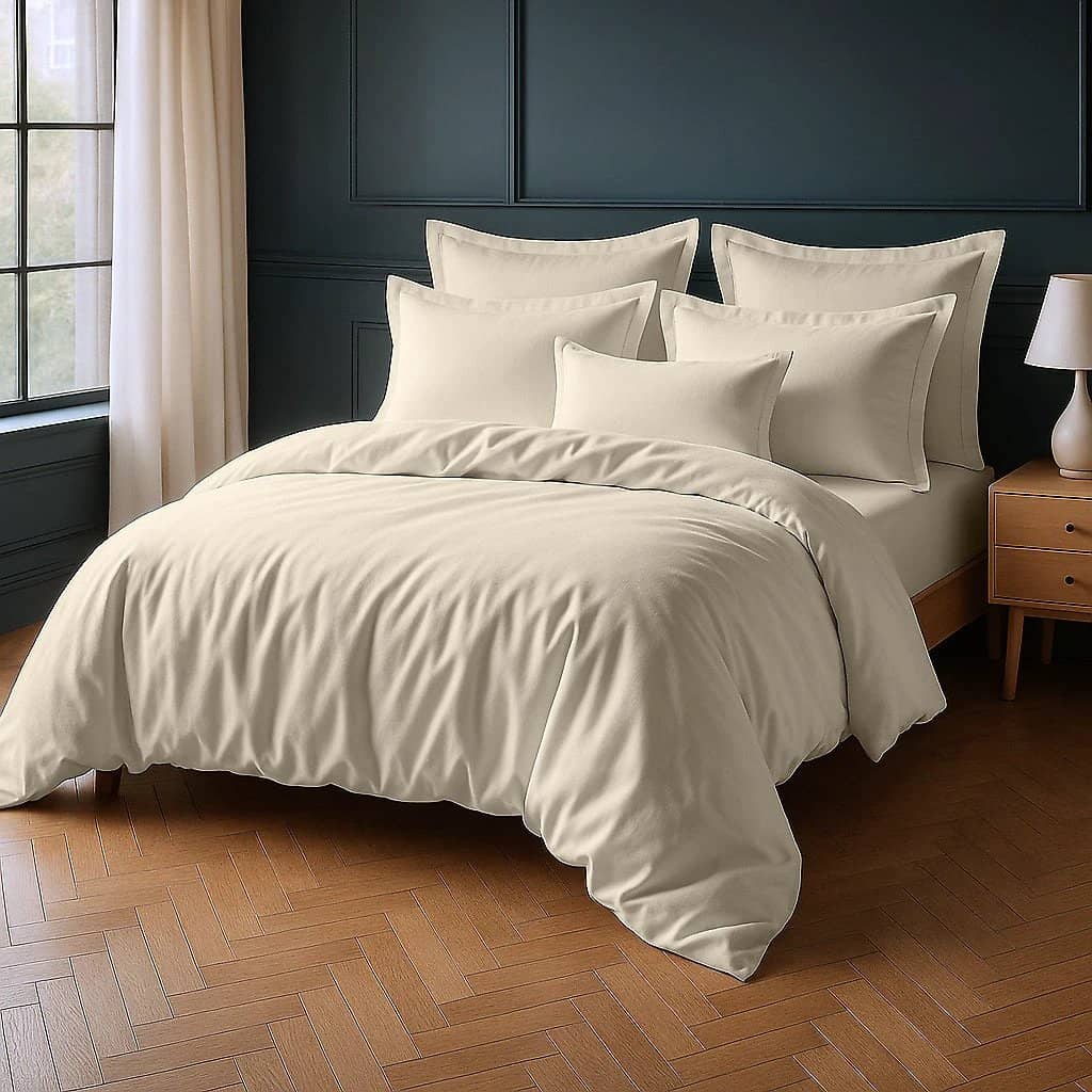Parure housse de couette 3pcs 100% coton 57fils ivoire by BLANC PASSION